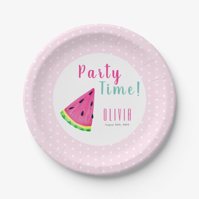 Assiettes En Carton Fille Pink Watermelon fête d'anniversaire Personna (Devant)