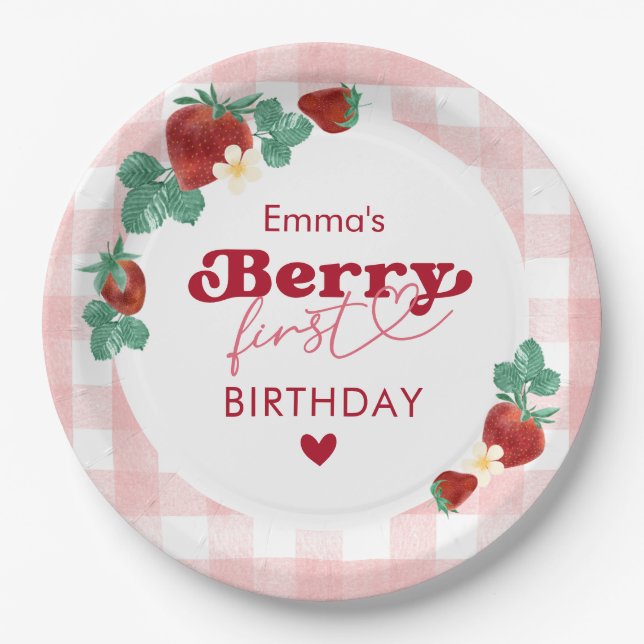 Assiettes En Carton Fille première année Berry 1er anniversaire Fraise (Devant)
