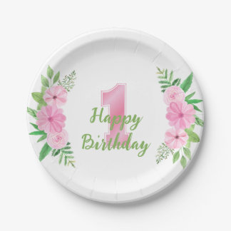 Assiettes En Carton Fille première fête d'anniversaire Plaque rose ver