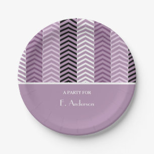 Assiettes En Carton Fille Purple Chevron Stripes Motif Avec Nom