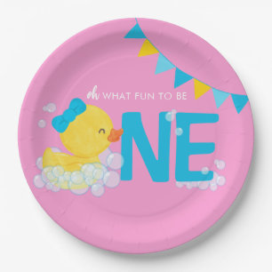 Assiettes En Carton Fille rose Aquarelle Canard UN 1er anniversaire