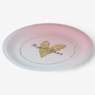 Assiettes En Carton Fille rose blanc Ombre Gold Parties scintillant Co