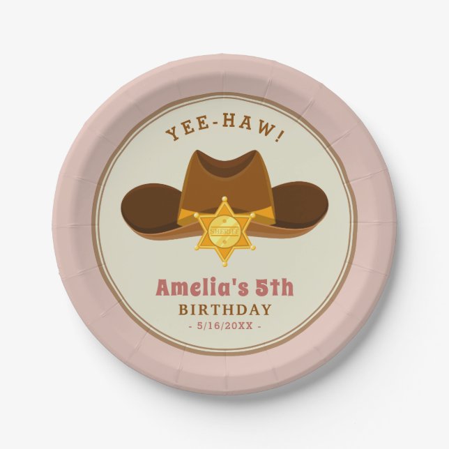 Assiettes En Carton Fille rose Cowboy Wild West fête d'anniversaire (Devant)