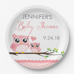 Assiettes En Carton Fille rose du plat Chevron de baby shower de