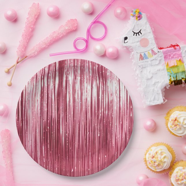 Assiettes En Carton Fille rose Glam Tinsel Tinpes (Fête)