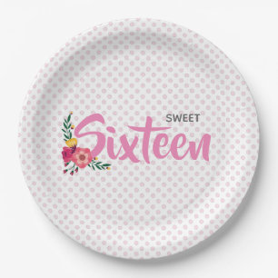 Assiettes En Carton Fille rose mignonne Sweet sixteen anniversaire