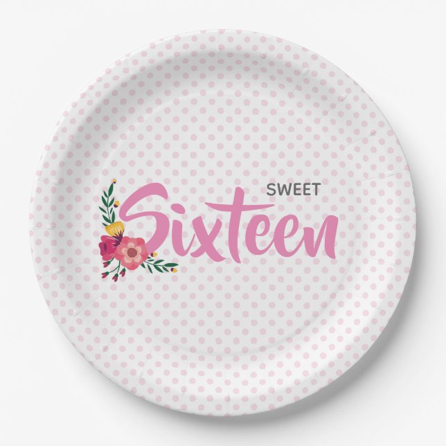 Assiettes En Carton Fille rose mignonne Sweet sixteen anniversaire (Devant)