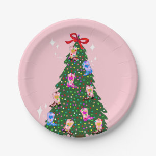 Assiettes En Carton Fille rose moderne Botte occidentale Noël