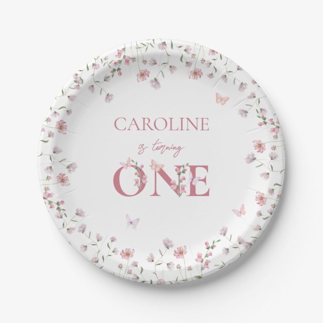 Assiettes En Carton Fille rose premier anniversaire (Devant)