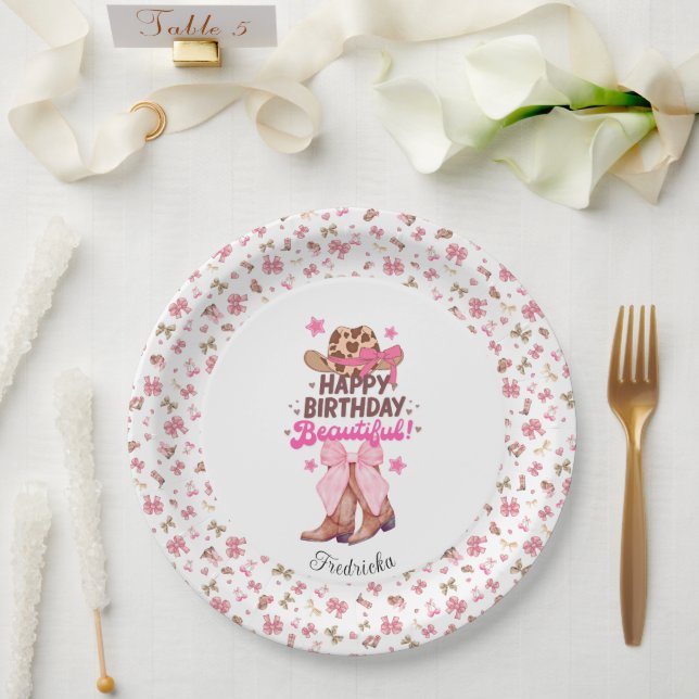 Assiettes En Carton Fille Rose Western Cowgirl Joyeux Anniversaire Per (Mariage)