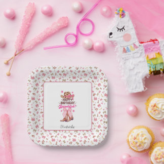 Assiettes En Carton Fille Rose Western Cowgirl Joyeux Anniversaire Per