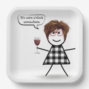 Assiettes En Carton Fille Stick Party avec du vin rouge 