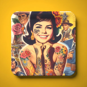 Assiettes En Carton Fille tatouée old school