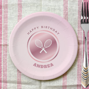Assiettes En Carton Fille Tennis Anniversaire Fille Rose Ajouter Nom d