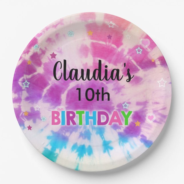 Assiettes En Carton Fille Tiedye anniversaire customisé plaque de papi (Devant)