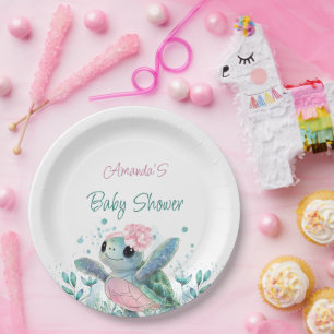 Assiettes En Carton Fille Tortue Rose Baby Shower