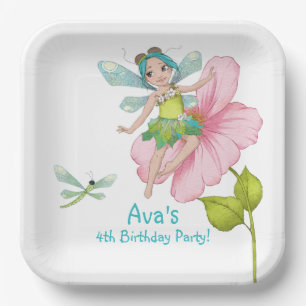 Assiettes En Carton Fille Turquoise Vert rose libellule Anniversaire