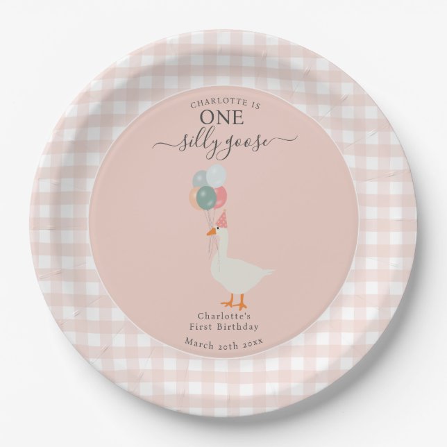 Assiettes En Carton Fille une oie sotte 1er anniversaire fête (Devant)