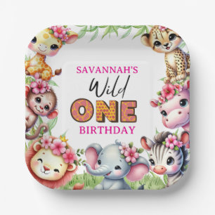 Assiettes En Carton Fille Wild One Safari Jungle Anniversaire 