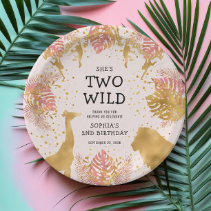 Assiettes En Carton Filles 2e anniversaire fête Pink Gold Safari