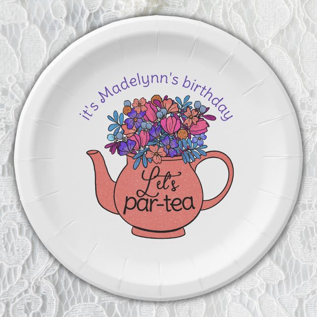 Assiettes En Carton Filles à Thé Floral à Thé Anniversaire (Créateur téléchargé)