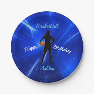 Assiettes En Carton Filles Basketball Bleu Plaques de papier d'anniver
