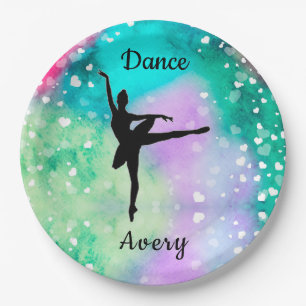Assiettes En Carton Filles Danse Aquarelle avec Coeurs flottants