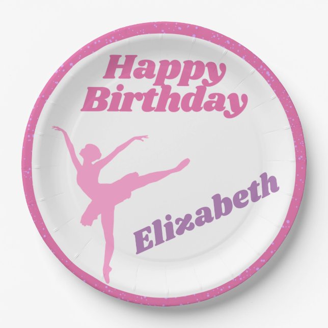 Assiettes En Carton Filles Danse Fuchsia Ballerina Joyeux anniversaire (Devant)