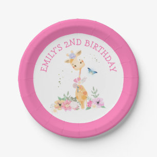 Assiettes En Carton Filles de la Girafe rose de Cute