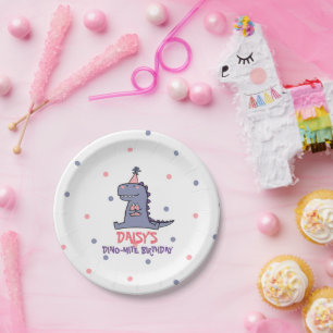 Assiettes En Carton Filles Dino-Mite Anniversaire