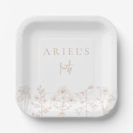 Assiettes En Carton Filles fête d'anniversaire floral élégant simple