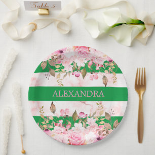 Assiettes En Carton Filles Fête Religieuse Vert rose raype