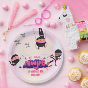 Assiettes En Carton Filles guerrières Ninja rose