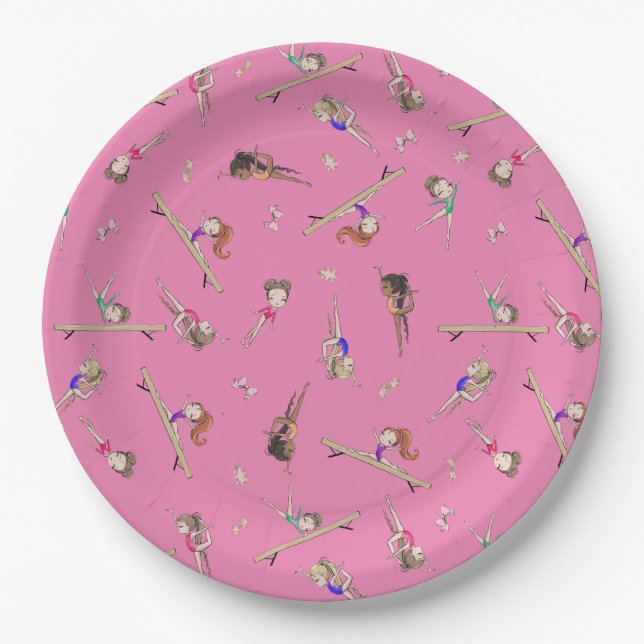 Assiettes En Carton Filles Gymnastique fête d'anniversaire (Devant)