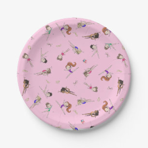 Assiettes En Carton Filles Gymnastique rose fête d'anniversaire