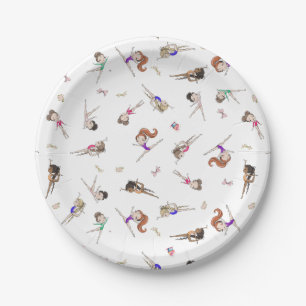 Assiettes En Carton Filles Gymnastique White Anniversaire Party