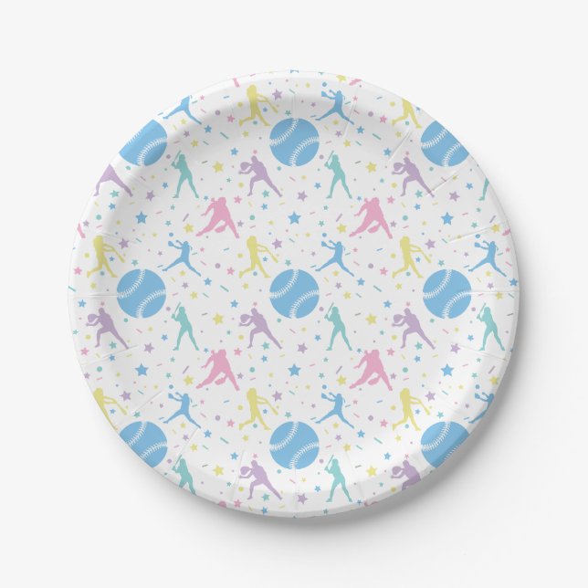 Assiettes En Carton Filles joueuses de softball étoiles (Devant)