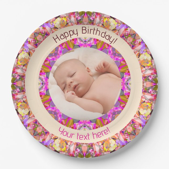 Assiettes En Carton Filles Joyeux Anniversaire Été Rose Étoile Personn (Devant)