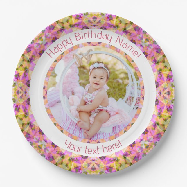 Assiettes En Carton Filles Joyeux Anniversaire Été Rose Étoile Personn (Devant)