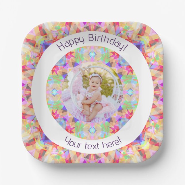 Assiettes En Carton Filles Joyeux Anniversaire Vibrant Rose Star Custo (Recto)