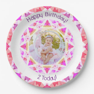 Assiettes En Carton Filles Joyeux Anniversaire Vibrant Rose Star Custo