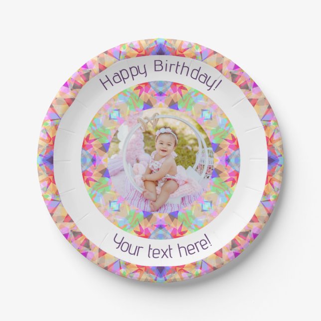 Assiettes En Carton Filles Joyeux Anniversaire Vibrant Rose Star Custo (Devant)
