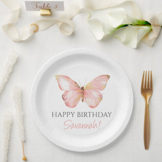 Assiettes En Carton Filles mignonne Papillon rose pâle 1er anniversair