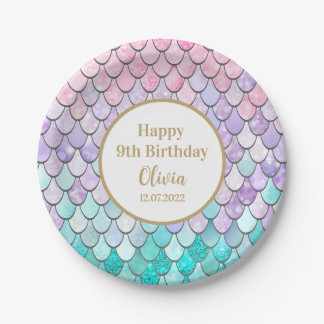Assiettes En Carton Filles mignonnes 9e anniversaire Fête des sirènes