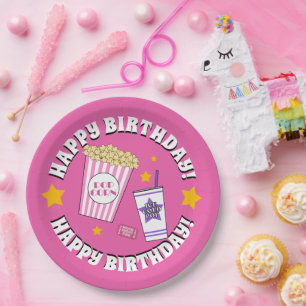 Assiettes En Carton Fille's Movie Night Anniversaire