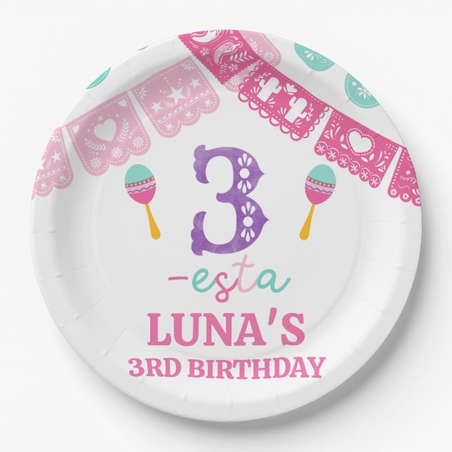 Assiettes En Carton Filles multicolores modernes Trois-esta 3e anniver (Devant)