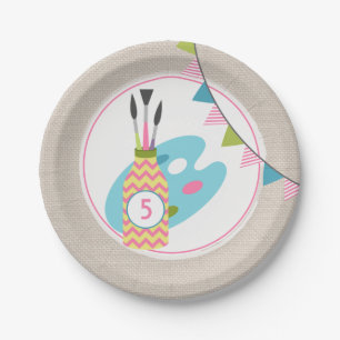 Assiettes En Carton Filles peignant/fête d'anniversaire d'art