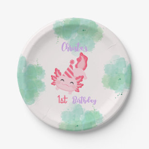 Assiettes En Carton Filles Pink Axolotl 1er Anniversaire Invitation
