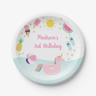 Assiettes En Carton Filles Pool Party Glace Crème soleil Anniversaire