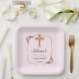 Assiettes En Carton Filles Première Sainte Communion Jolie Florale